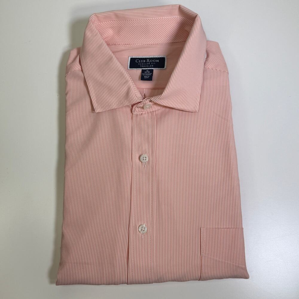 Club Room Men's Regular Fit Traveler Stripe Dress Shirt, orange 15 32-33 $60